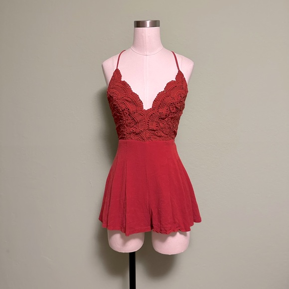 Star Spangled Rust Red Backless Lace Romper - Picture 5 of 10